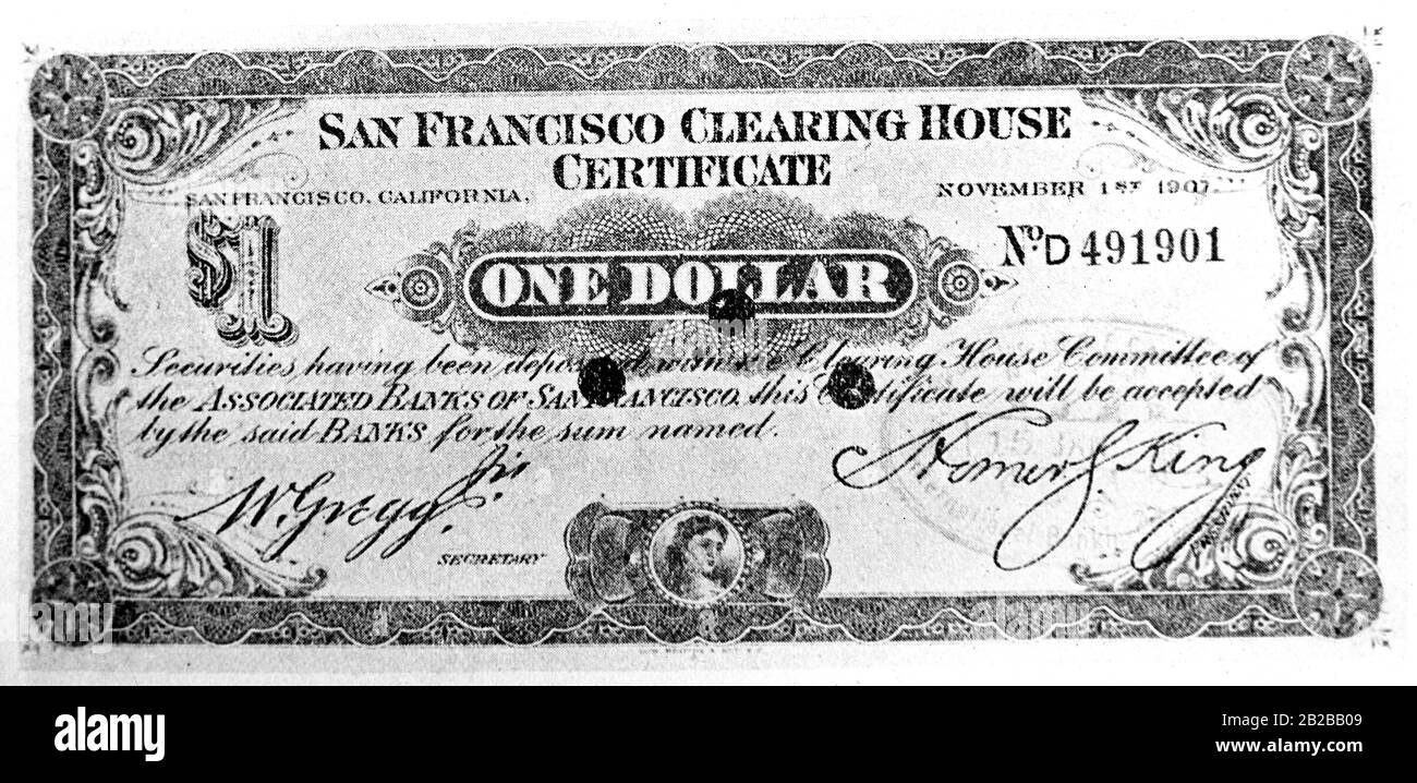 Crise économique mondiale : un scrip d'un dollar de San Francisco ('San Francisco Clearing House Certificate'). Banque D'Images