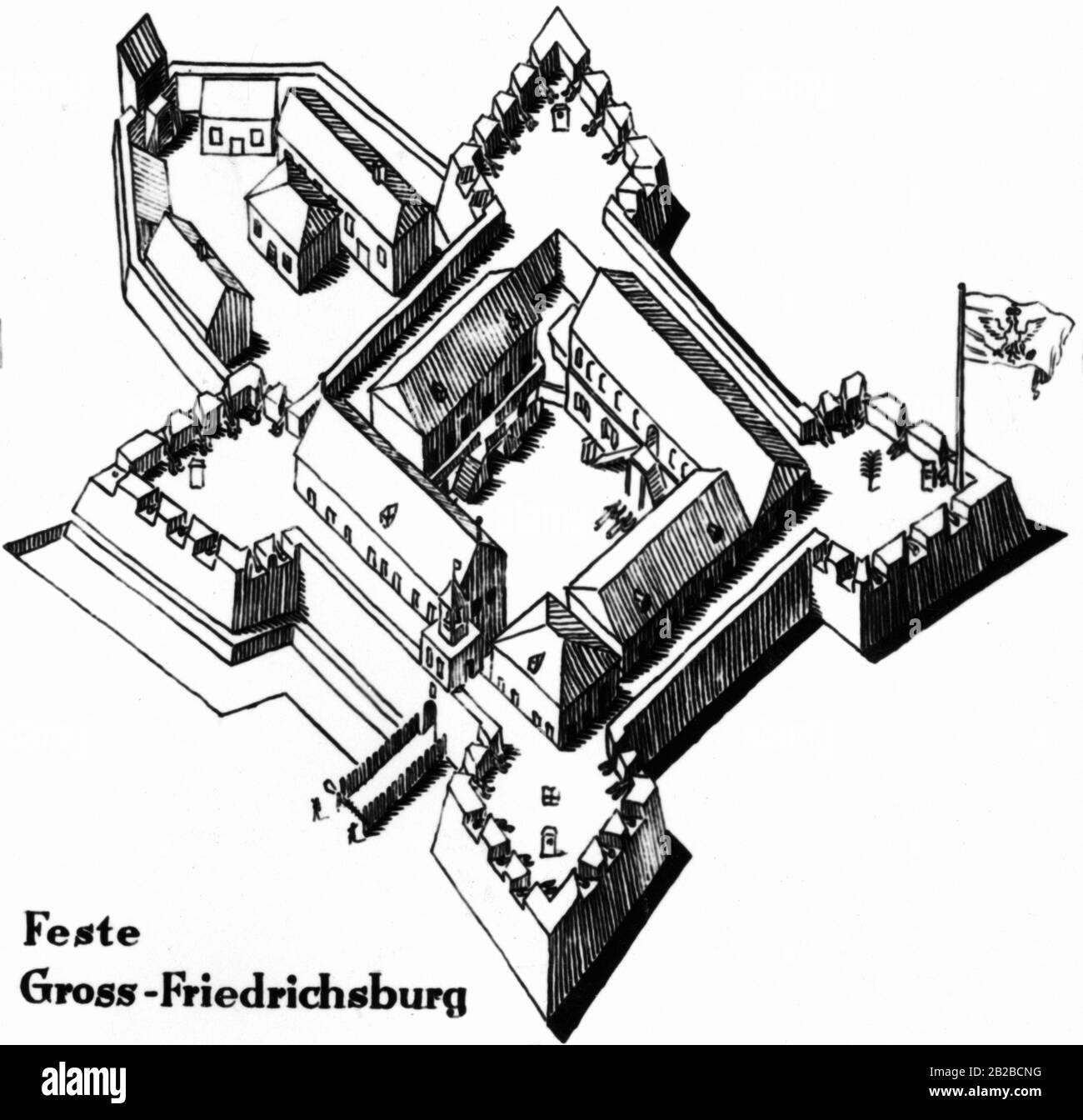 Plan du fort Gross Friedrichsburg en Guinée d'aujourd'hui, ancienne colonie de Brandebourg. Image non datée. Banque D'Images