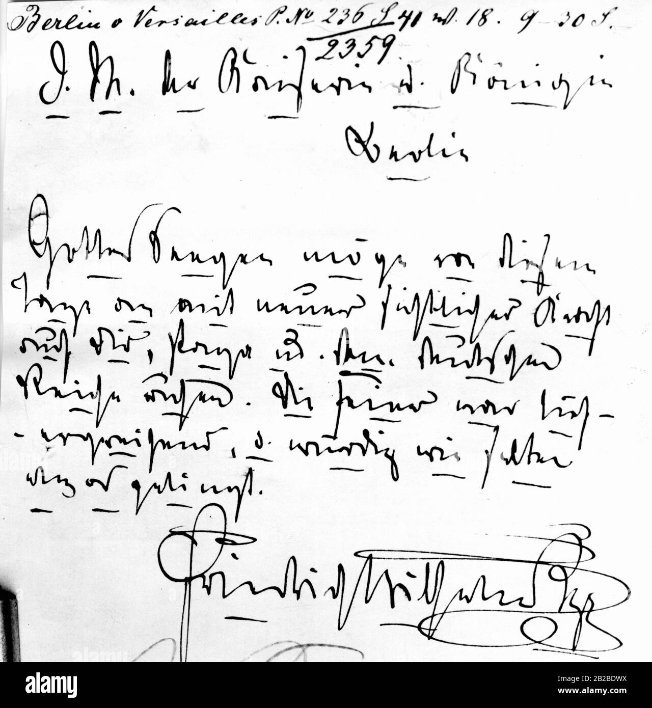 Télégramme de félicitations du prince héritier Frederick William à sa mère Augusta de Saxe?Weimar?Eisenach peu après la proclamation de son père à l'empereur allemand. Banque D'Images