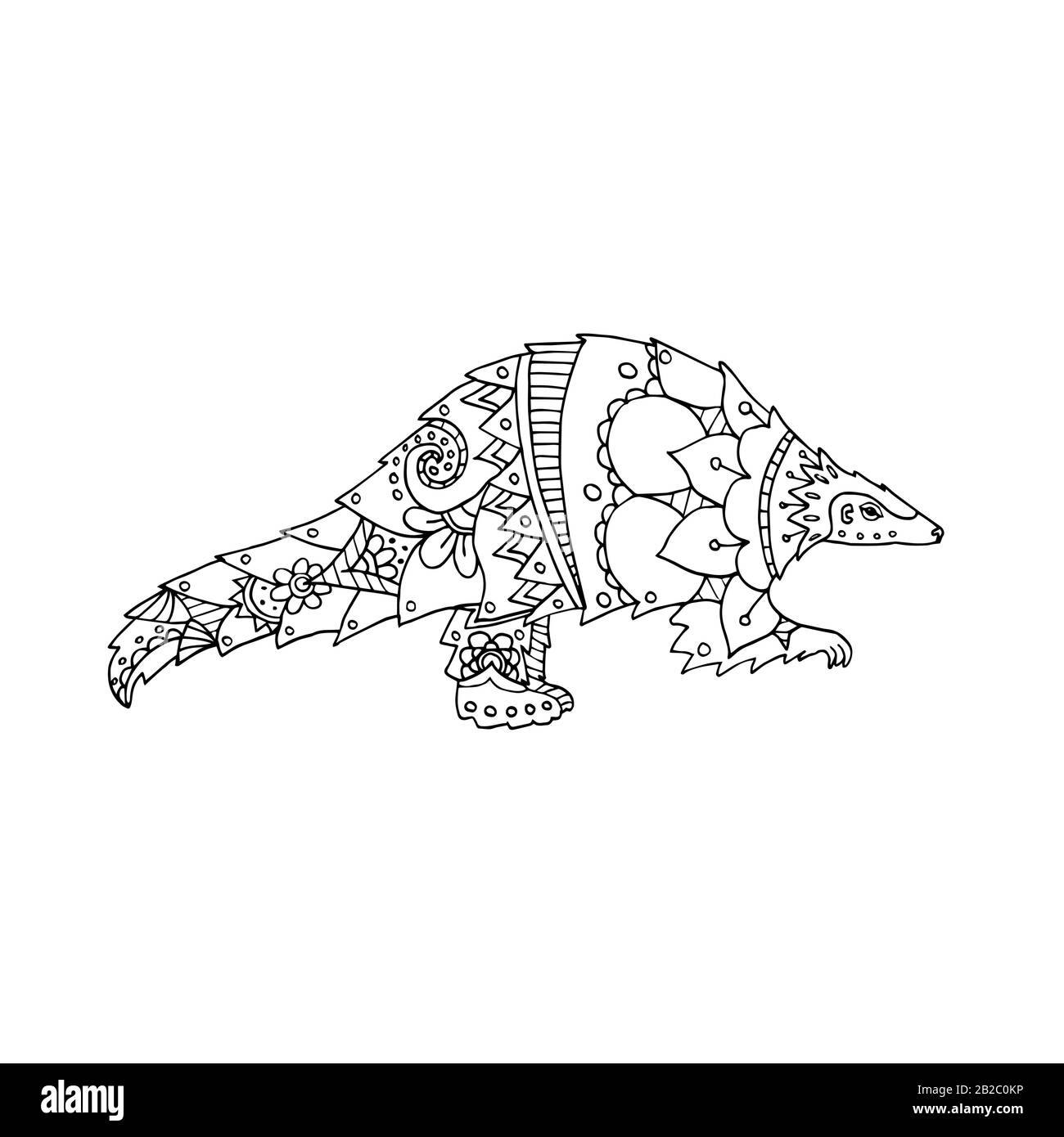 Illustration vectorielle animal pangolin noir et blanc. Livre de pages de coloriage. Espèces d'animaux en voie de disparition, porteur potentiel du coronavirus pathogène Illustration de Vecteur
