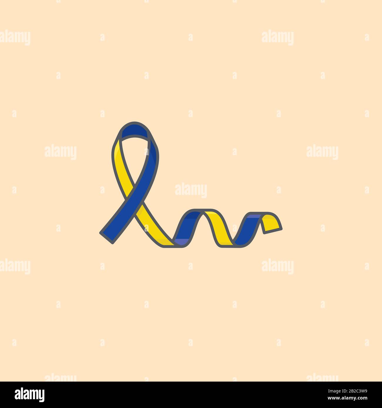 Illustration vectorielle de ruban bleu et jaune pour la Journée du syndrome De Down le 21 mars. Symbole de sensibilisation aux troubles génétiques. Illustration de Vecteur