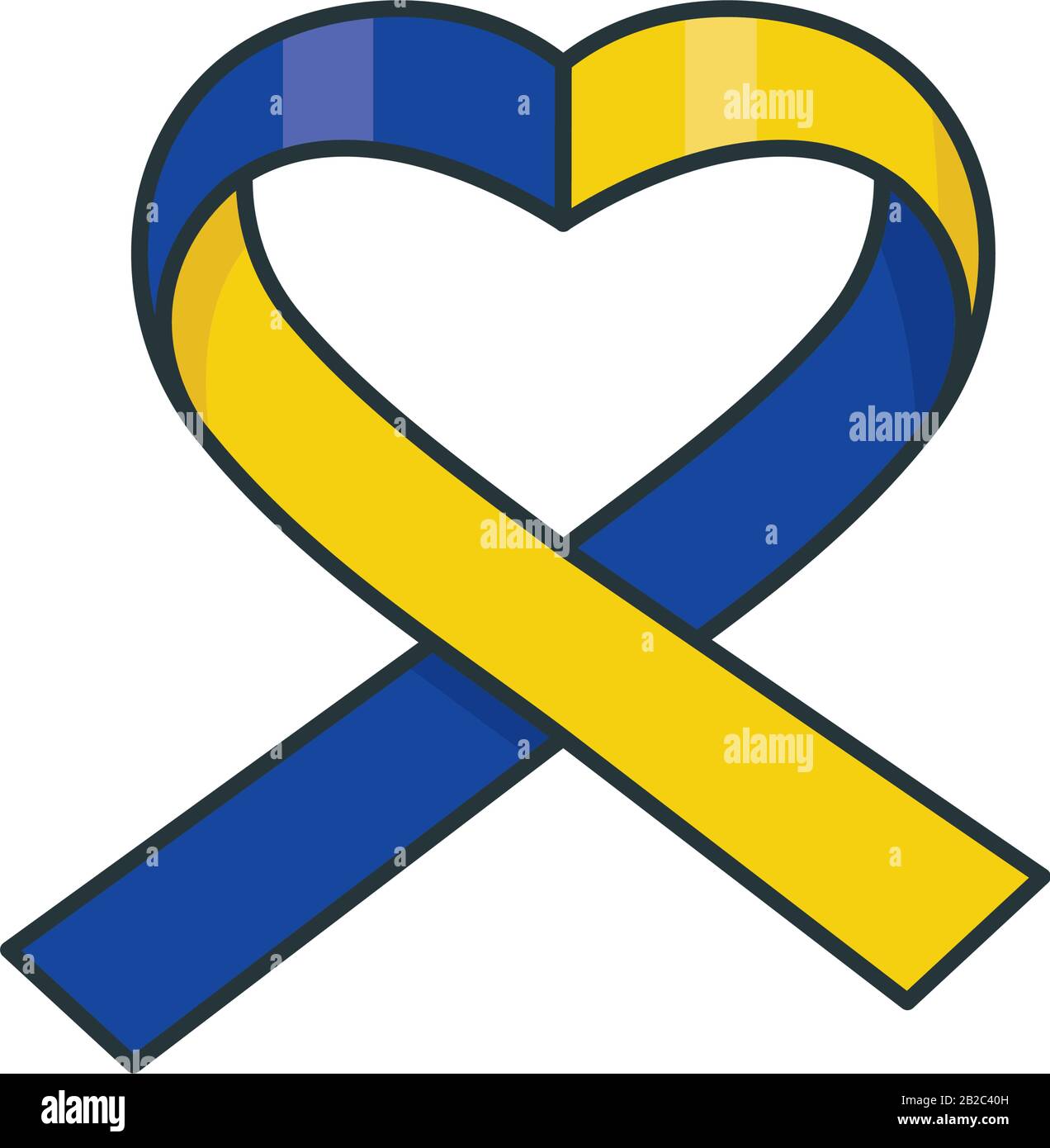 Illustration vectorielle isolée en ruban bleu et jaune du cœur pour Le jour du syndrome De Down. Symbole de sensibilisation aux troubles génétiques. Illustration de Vecteur