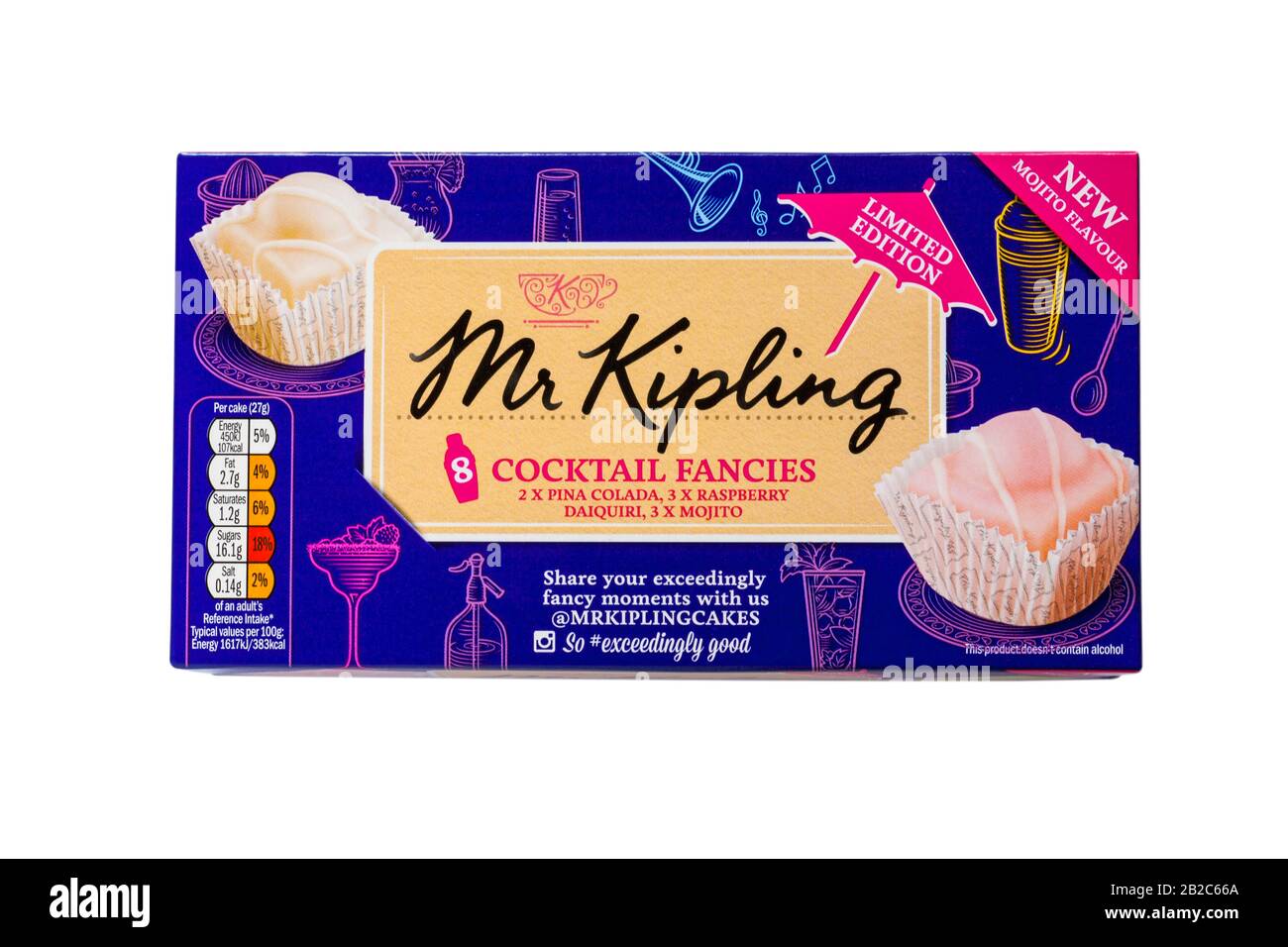 Fort de Mr Kipling fantaisies Cocktail isolé sur fond blanc - pina colada, mojito et daiquiri framboise saveurs Banque D'Images