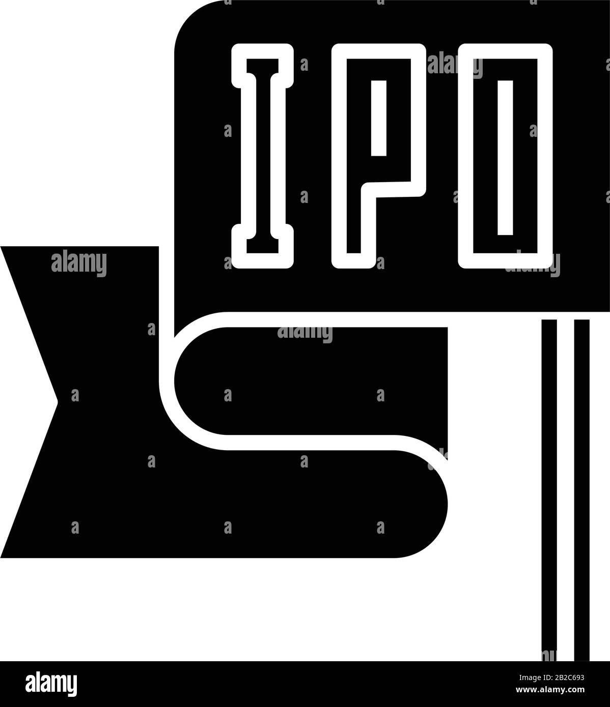 Icône noire de drapeau IPO, illustration de concept, symbole plat vectoriel, signe glyphe. Illustration de Vecteur