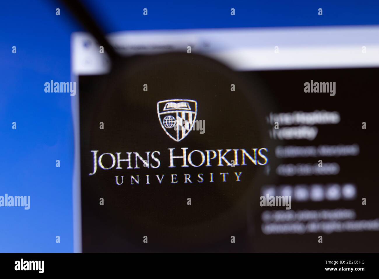 Los Angeles, Californie, États-Unis - 3 mars 2020: Johns Hopkins University site web HomePage logo visible sur l'écran d'affichage, éditorial illustratif Banque D'Images