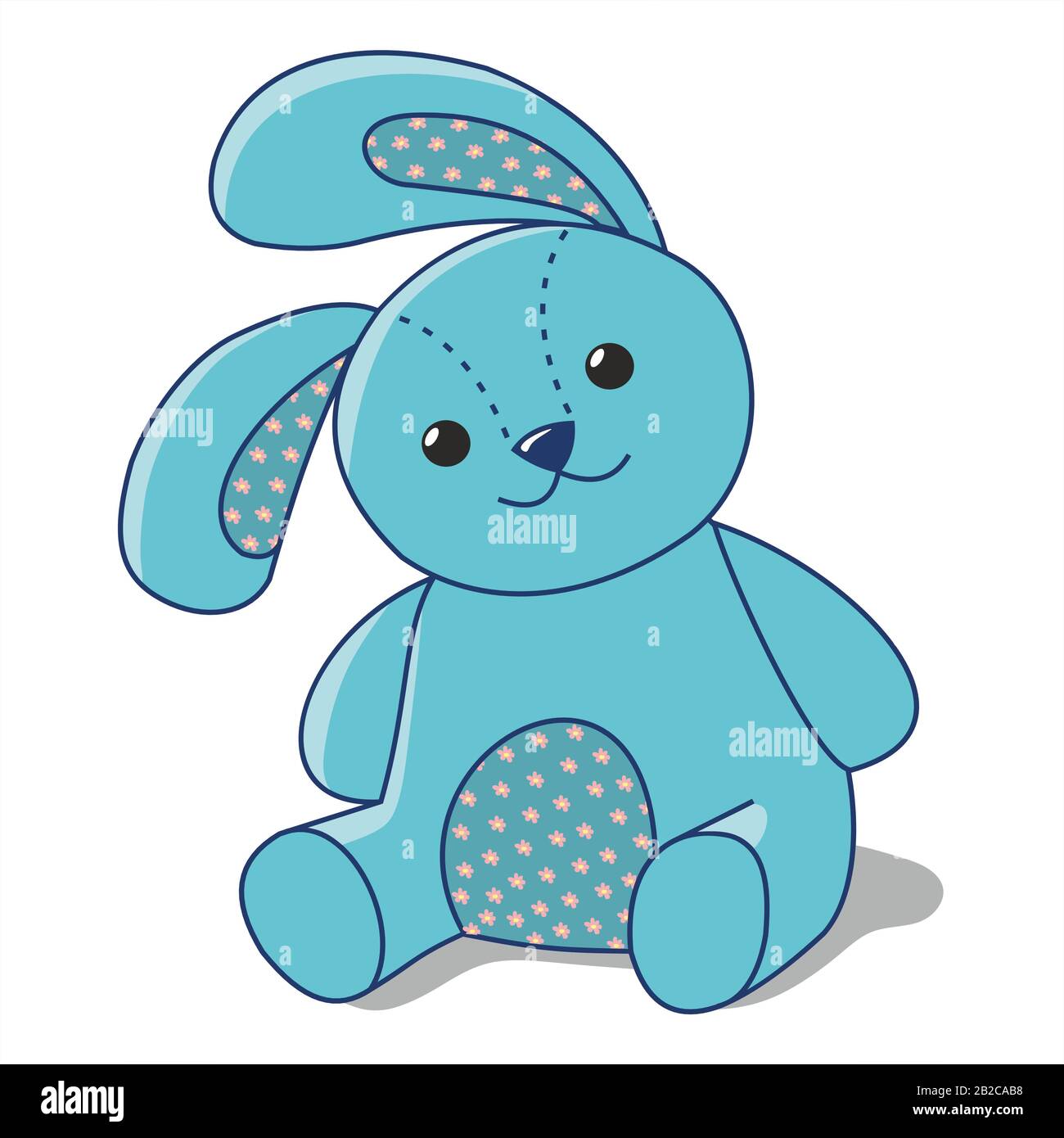 Lapin bleu en tissu sur fond blanc, jouet farci Illustration de Vecteur