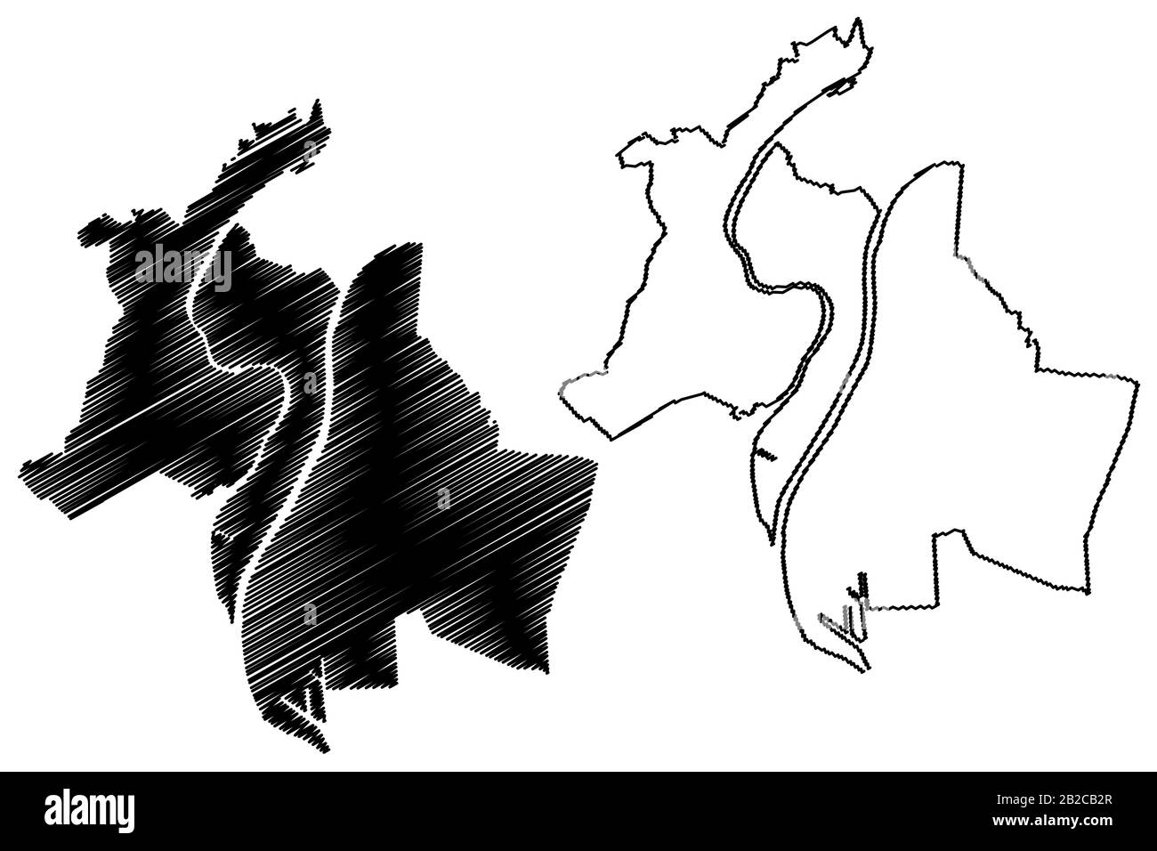 Lyon City (République française, France, Auvergne-Rhône-Alpes) illustration vectorielle de carte, esquisse de galets carte de la ville de Lyon Illustration de Vecteur