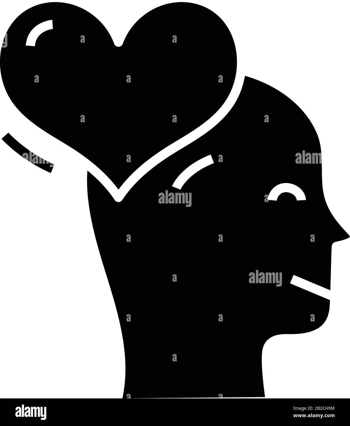 Icône noire Mind affectueuse, illustration conceptuelle, symbole vectoriel plat, signe glyphe. Illustration de Vecteur