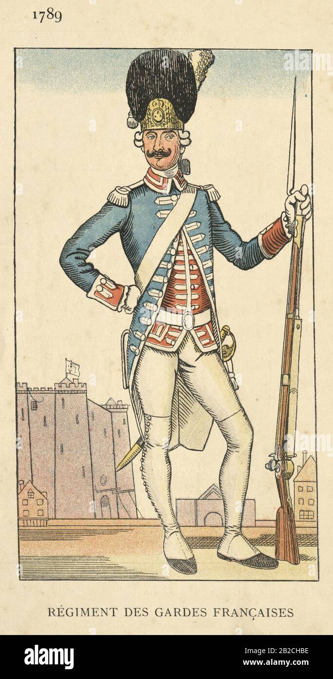 Soldat du régiment des gardes français (Régiment des gardes francaises) fin du XVIIIe siècle Banque D'Images