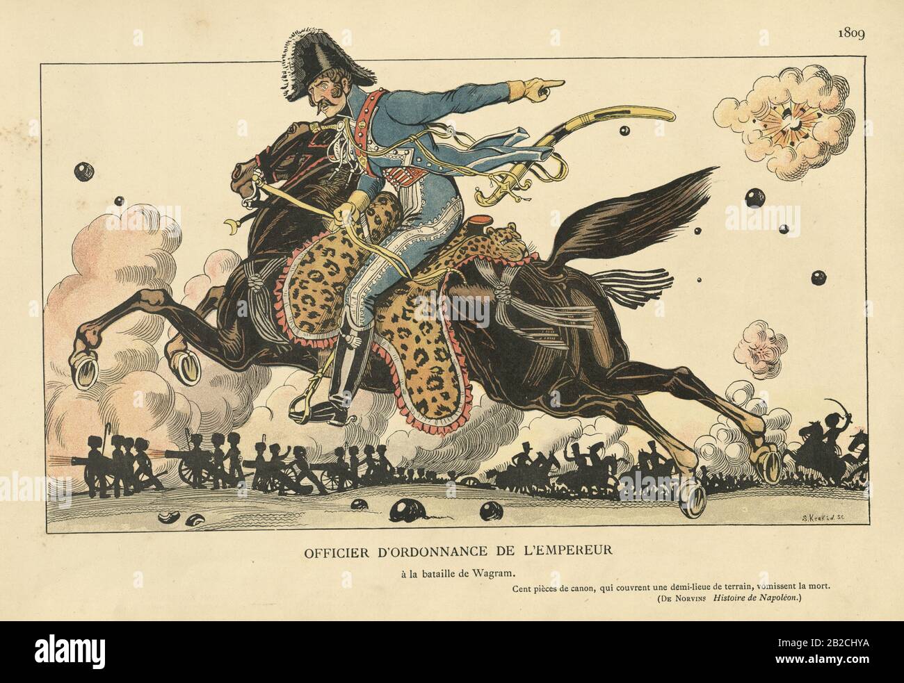 Guerres napoléoniennes, officier d'artillerie français à cheval à la bataille de Wagram Banque D'Images