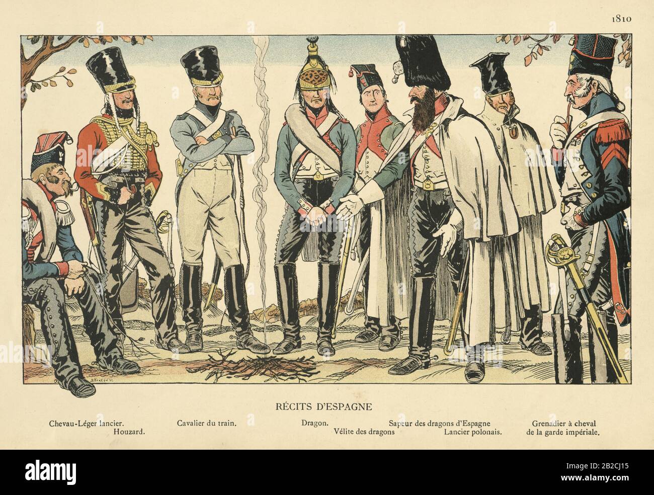 Uniformes militaires français de la guerre péninsulaire, de lancer, de Hussar, de Dragoon, de Grenadier Banque D'Images