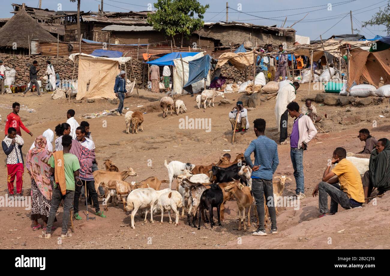 Lalibela Village et le marché dans le nord de l'Ethiopie Banque D'Images