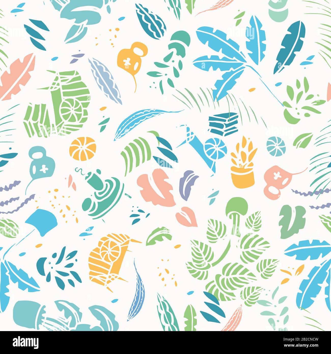 Motifs pastel et fleurs modernes dans des tons pastel. Joyeux motif plantes tropicales. Motif de répétition de surface. Illustration de Vecteur