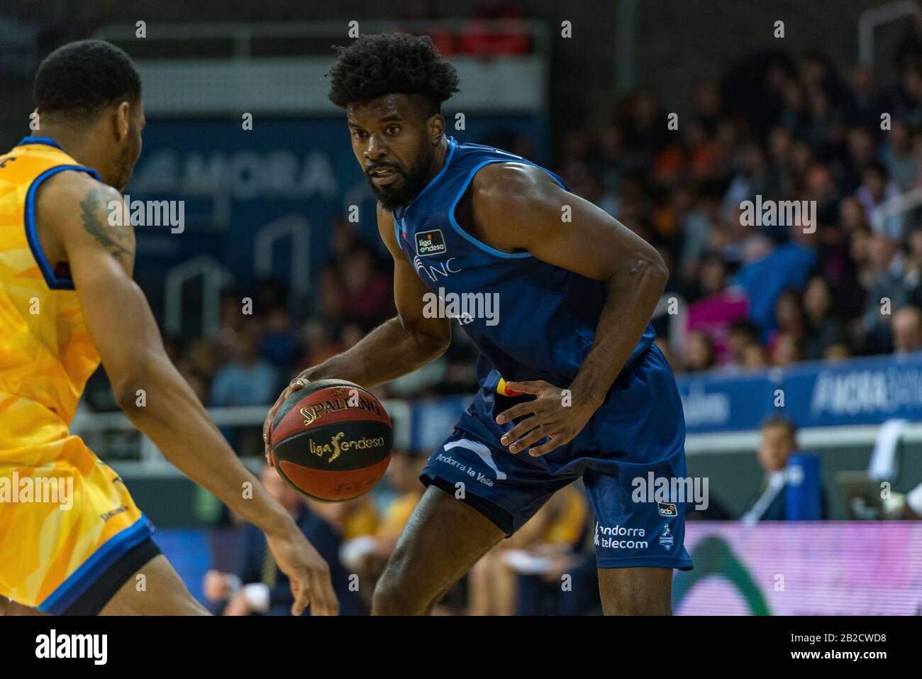 Andorre-la-vieille, Andorre : 2020 29 févr. : Joueurs en action à la Ligue Acb Endesa match entre Mora Banc Andorre BC et Herbalife Gran Canaria , finale Banque D'Images