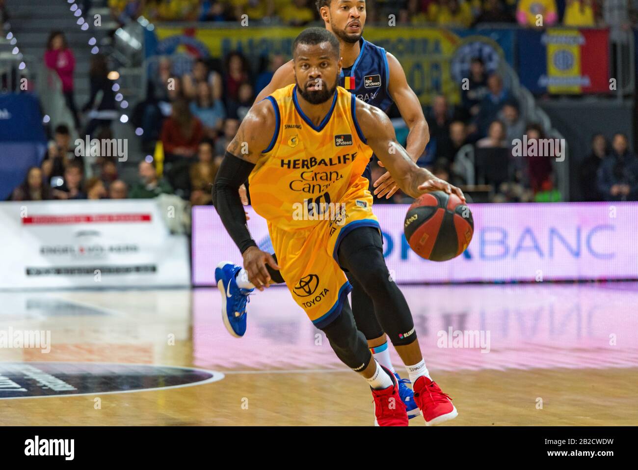 Andorre-la-vieille, Andorre : 2020 29 févr. : Joueurs en action à la Ligue Acb Endesa match entre Mora Banc Andorre BC et Herbalife Gran Canaria , finale Banque D'Images