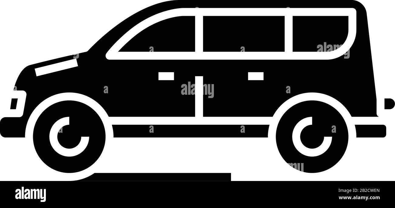 Grande icône noire de voiture, illustration de concept, symbole vectoriel plat, signe glyphe. Illustration de Vecteur