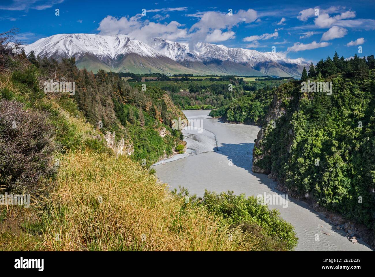 Rivière Rakaia Dans La Gorge De Rakaia, Chaîne Du Mont Hutt, Alpes Du Sud, De La Gorge D'Arundel Rakaia Road, Près De Methven, Région De Canterbury, Île Du Sud, Nouvelle-Zélande Banque D'Images