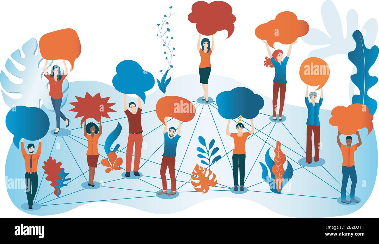 Groupe de personnes diverses avec bulle de parole. Foule en train de parler. Communication et partage. Réseau social. Partagez des idées. Des gens multiethniques qui parlent.social Illustration de Vecteur