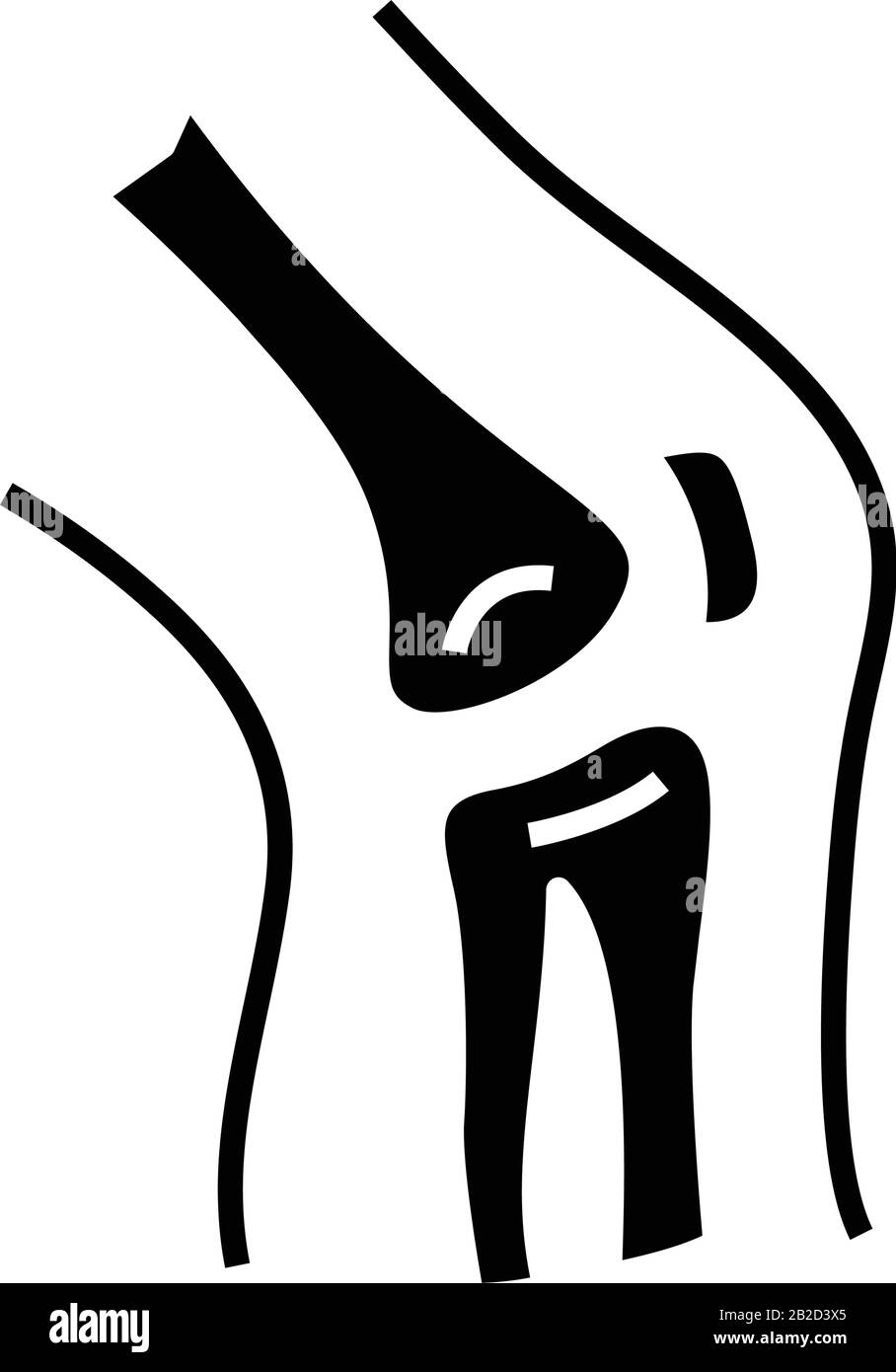 Structure des os du genou icône noire, illustration conceptuelle, symbole vectoriel plat, signe glyphe. Illustration de Vecteur