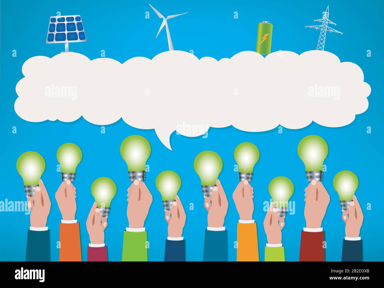 Communauté de l'énergie. Énergie renouvelable et durable Prosumer. Partage économique de l'énergie produite de soi. Industrie écologique ou maison. Énergie alternative Illustration de Vecteur