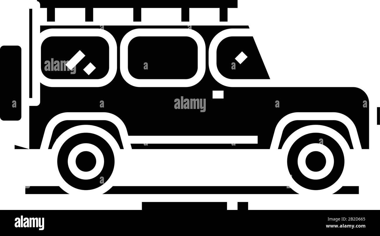 Jeep pilotant l'icône noire, l'illustration conceptuelle, le symbole vectoriel plat, le signe glyphe. Illustration de Vecteur