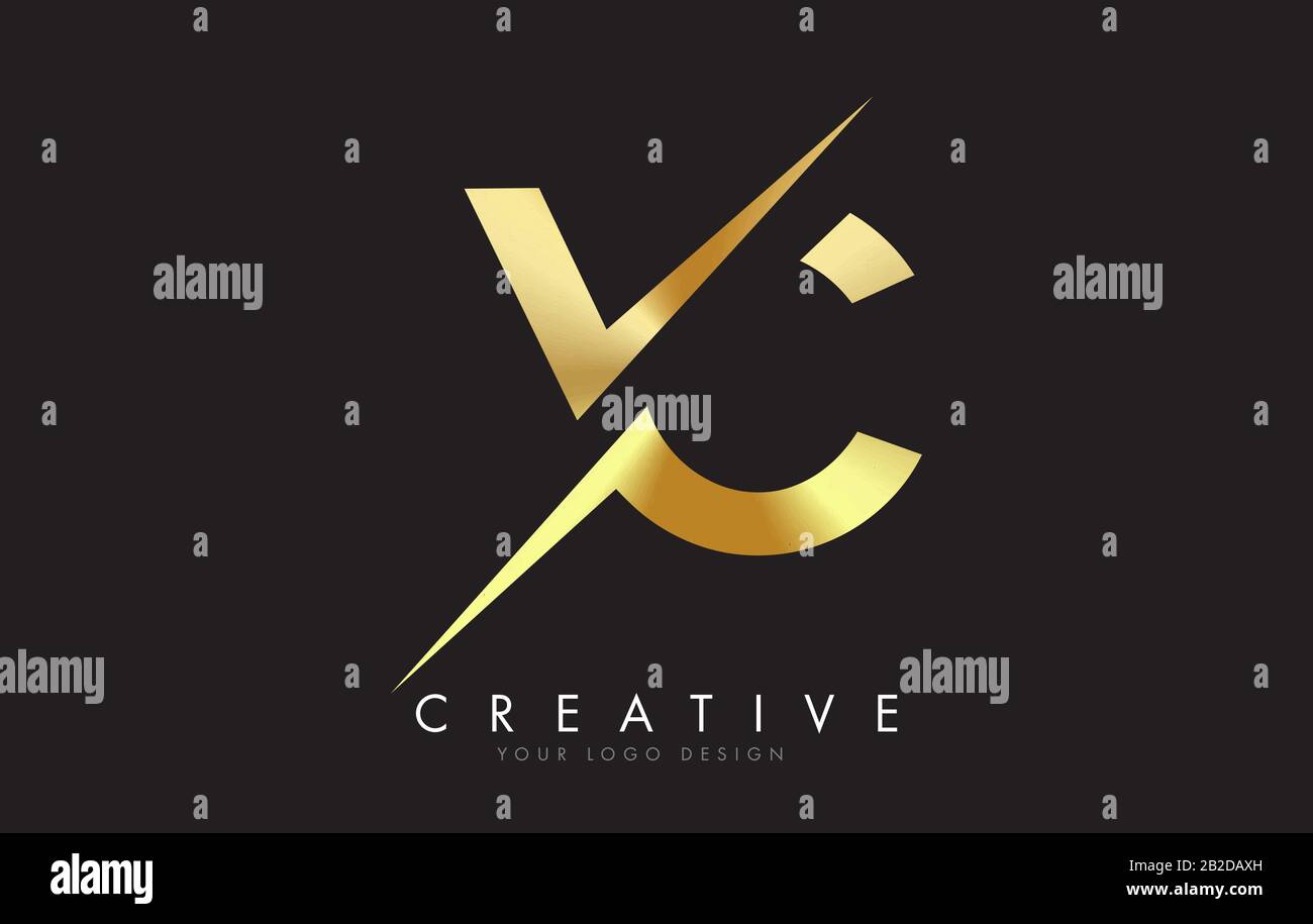 Logo VC V C lettre d'or avec une coupe créative. Logo créatif avec fond noir. Illustration de Vecteur Logo VC V C lettre d'or avec une coupe créative. Logo créatif avec fond noir. Illustration de Vecteur