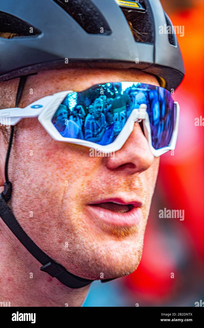 ED Clancy avant la course à vélo 2019 Otley Banque D'Images