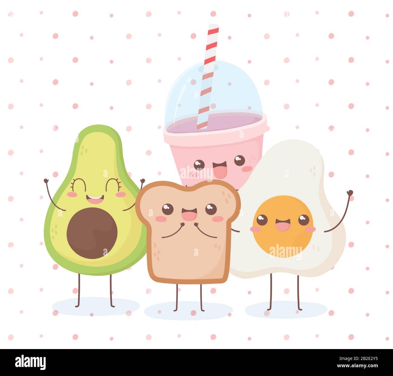 Avocat Soda Frit Oeuf Et Pain Petit Dejeuner Kawaii Nourriture Dessin Anime Personnage Dessin Illustration Vectorielle Image Vectorielle Stock Alamy