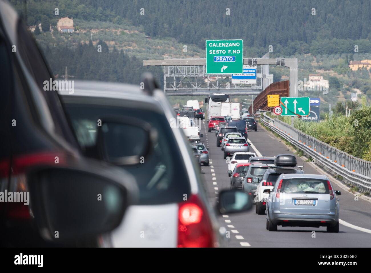 Autostrada A1 Milano-Napoli appelé Autostrada del Sole à Florence, Toscane, Italie. 24 Août 2019 © Wojciech Strozyk / Alay Stock Photo Banque D'Images