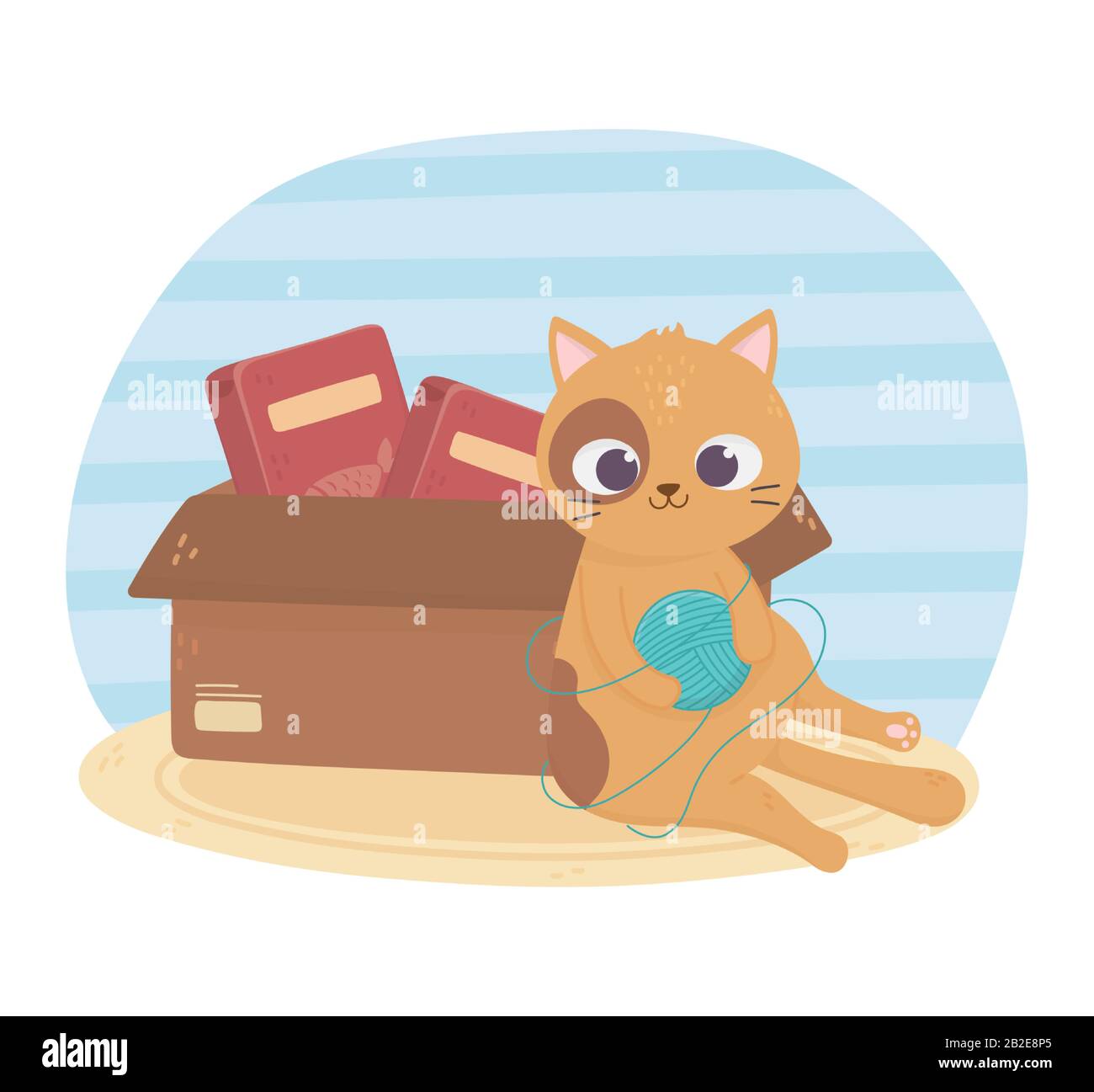 Les Chats Me Rendent Heureux Chat Jouant Boule De Laine Et Boite Avec L Illustration De Vecteur De Nourriture Image Vectorielle Stock Alamy