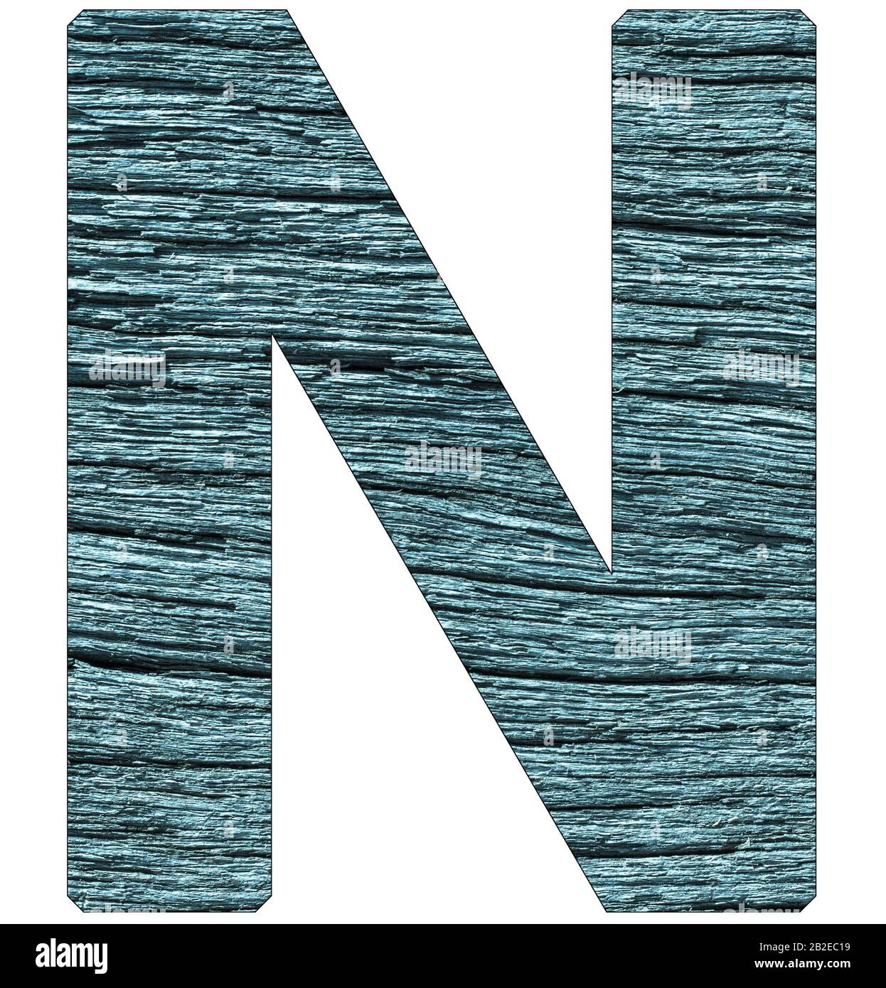 Lettre N de l'alphabet, avec texture en bois en bleu Banque D'Images