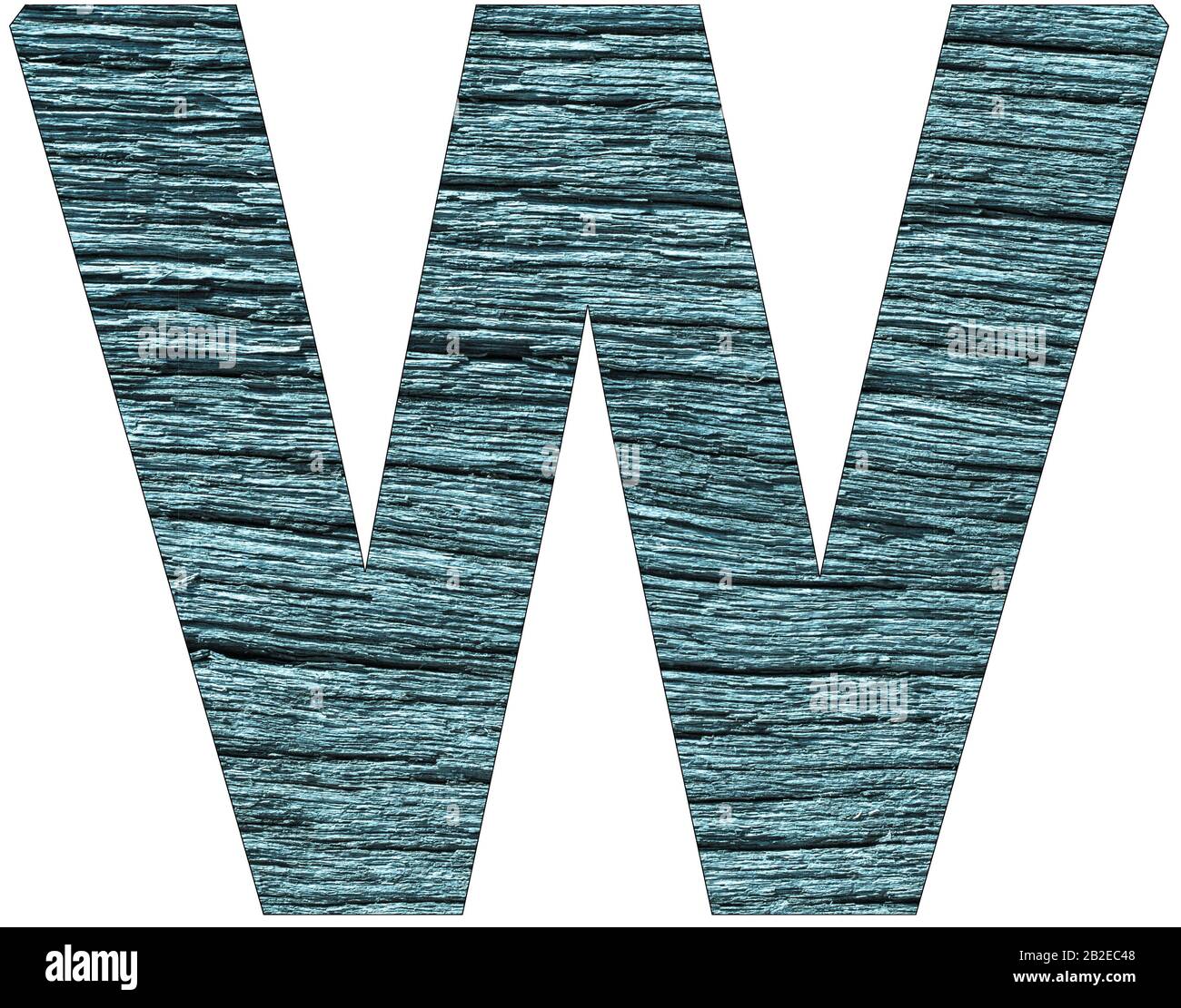 Lettre W de l'alphabet, avec texture en bois en bleu Banque D'Images