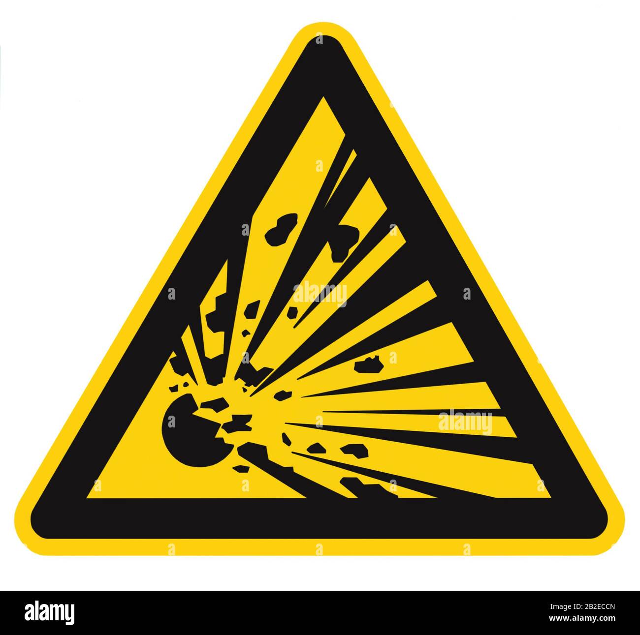 Danger, zone de dynamitage, personnel autorisé uniquement, rester à l'écart, danger zone avertissement avertissement, icône explosion signalisation autocollant jaune triangle Banque D'Images