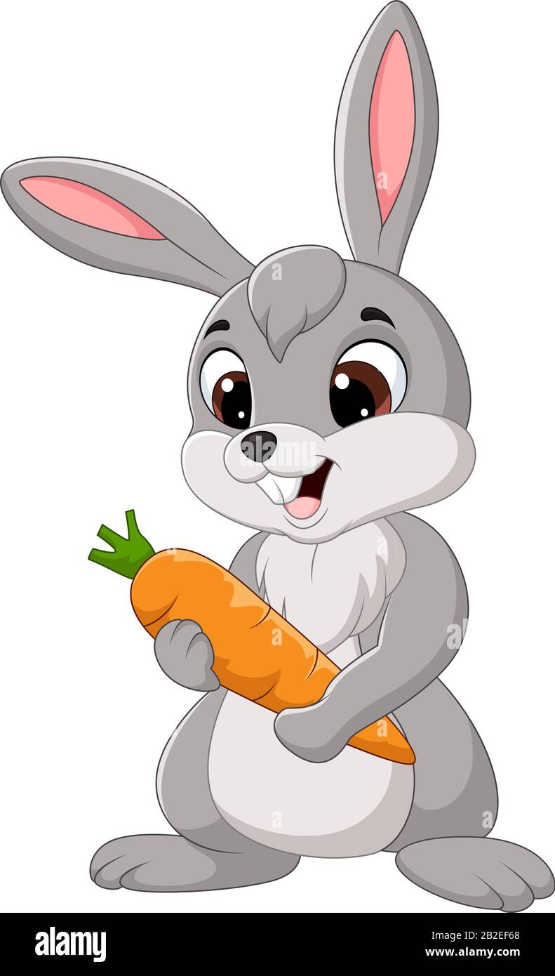 Lapin Cartoon tenant une carotte Illustration de Vecteur