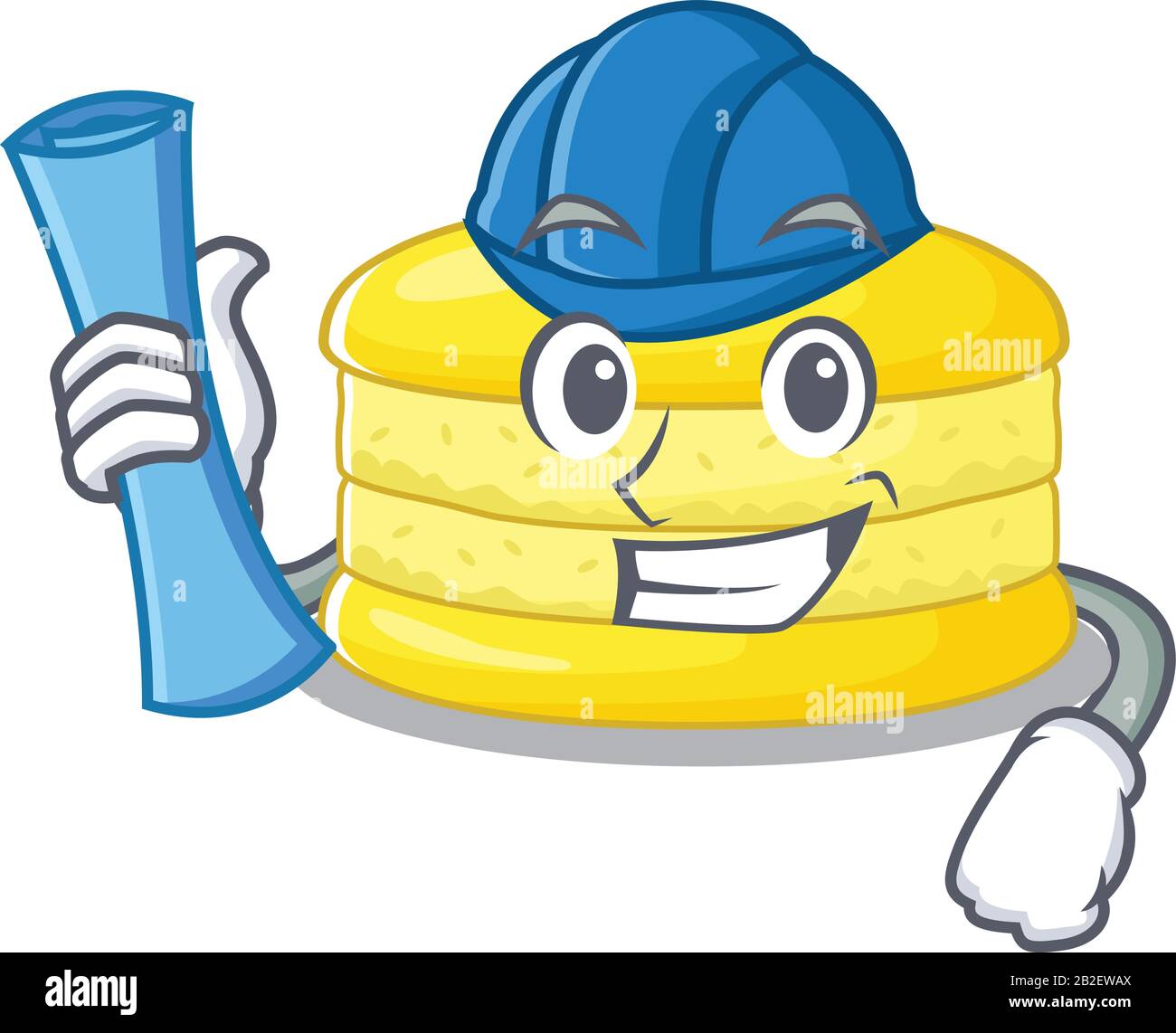 Un succès de l'architecte macaron citron avec des imprimés bleus et un casque bleu Illustration de Vecteur
