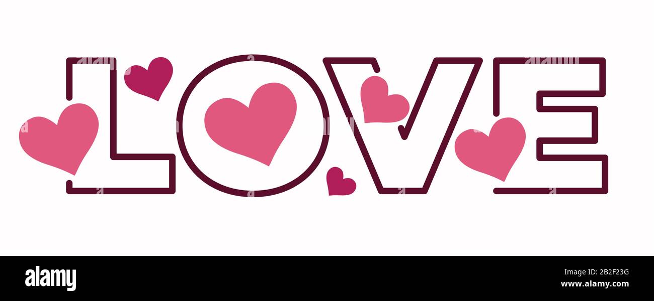 Love lettrage style contour et coeurs, Saint-Valentin et l'autocollant de scrapbook Illustration de Vecteur