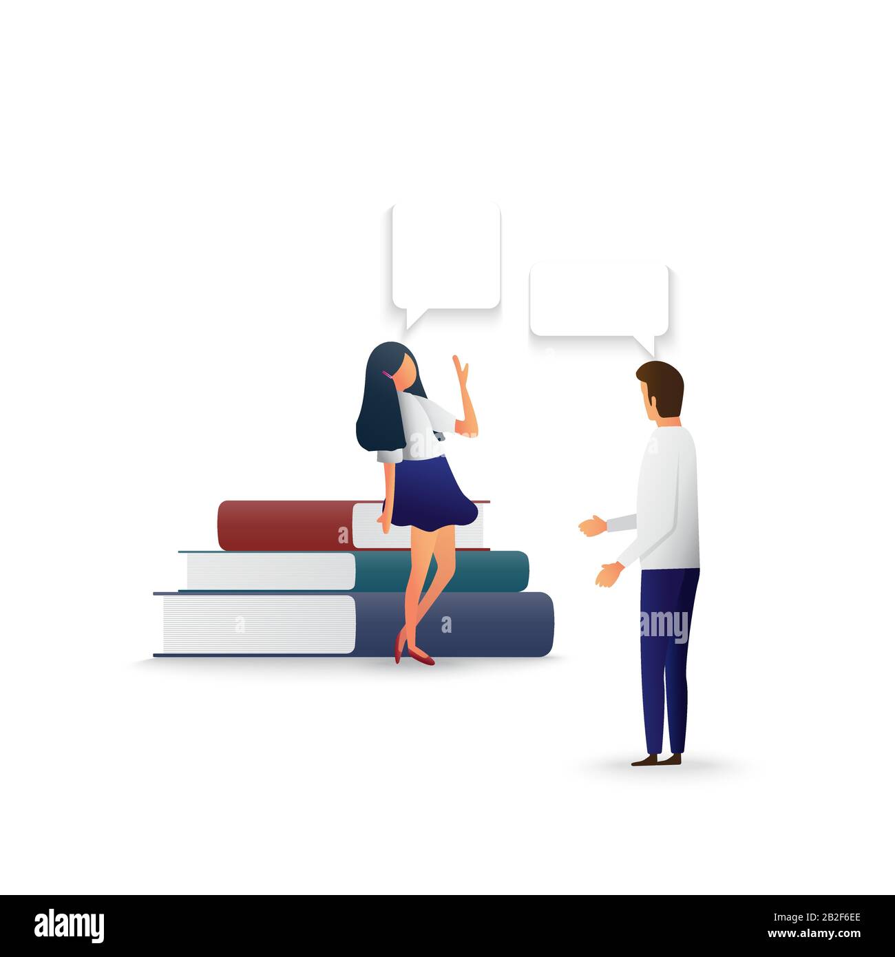 Illustration de style plat, homme d'affaires et femme discutant. Discuter de chat, de dialogue des bulles de parole et de place pour le texte. Illustration vectorielle. Illustration de Vecteur