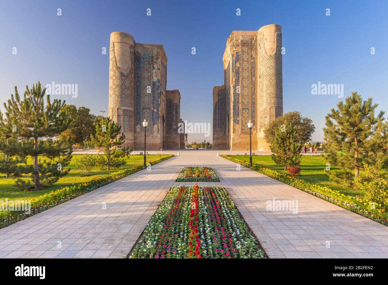 Palais AK Saray, le matin, Shahrisabz, ou Shakhrisabz, région de Qashqadaryo, Ouzbékistan, Asie centrale, Asie Banque D'Images