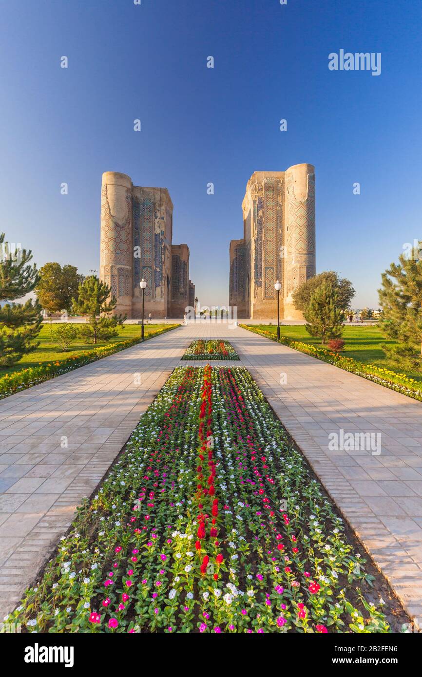 Palais AK Saray, le matin, Shahrisabz, ou Shakhrisabz, région de Qashqadaryo, Ouzbékistan, Asie centrale, Asie Banque D'Images