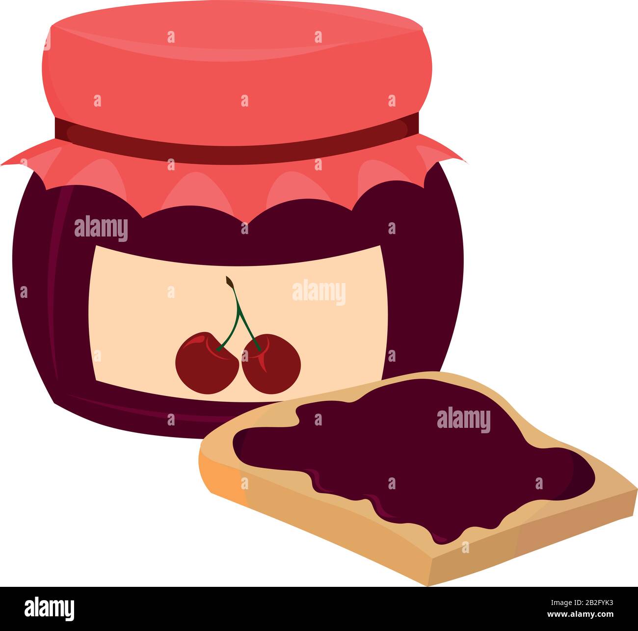 Une CAN de confiture de cerises et de toasts. Ingrédients pour le petit déjeuner, dessert. Design pour logo, brochure. Des aliments sains. Illustration de Vecteur