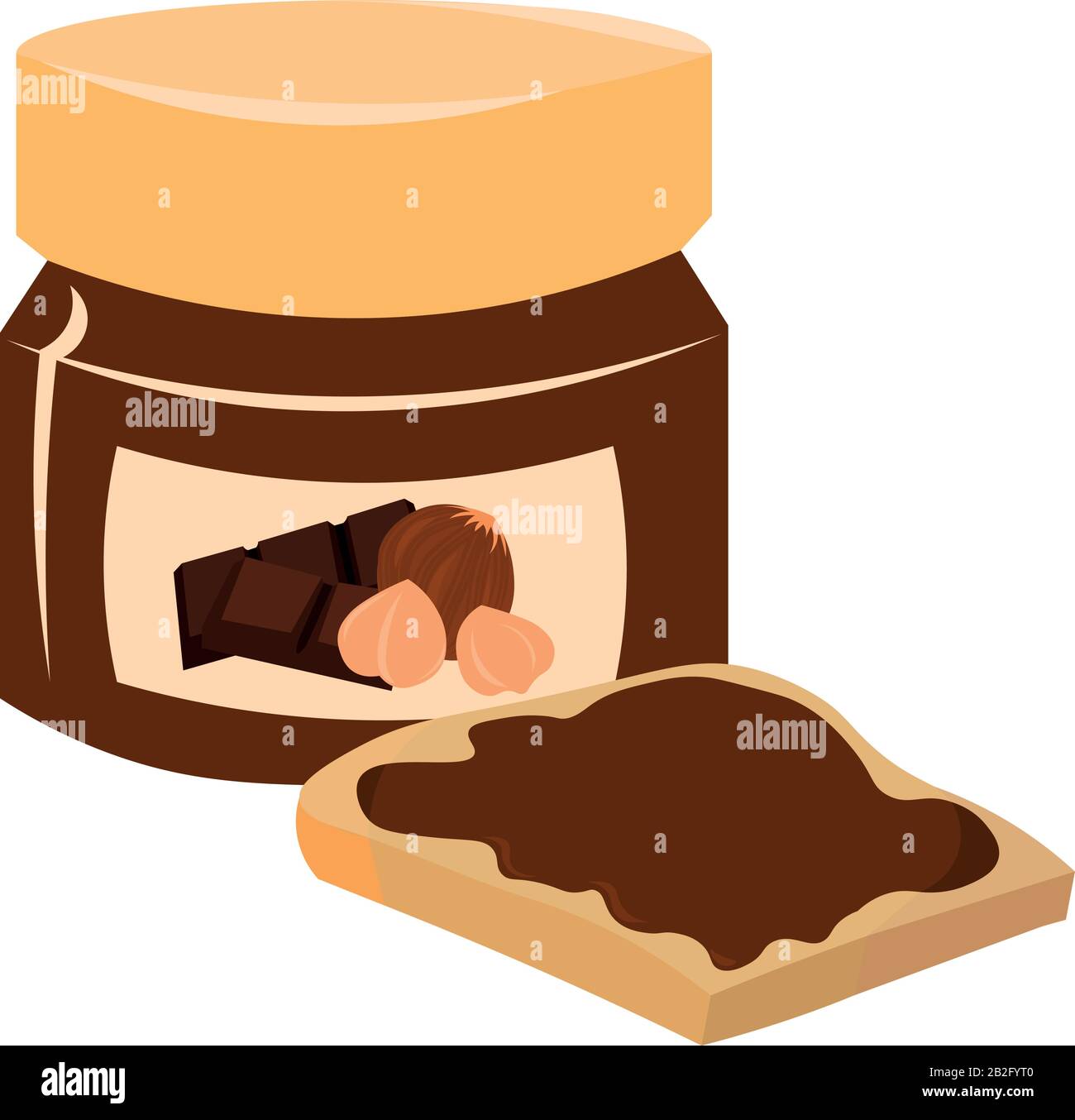 Pot vectoriel de pâte de noix de chocolat et toast. Ingrédients pour le petit déjeuner, dessert. Design pour effilocher, logo. Illustration de Vecteur