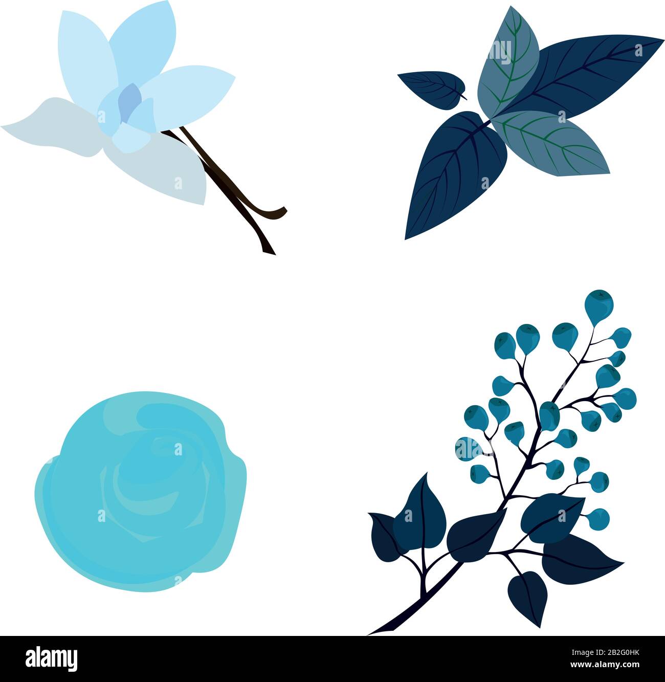 Objets vectoriels lumineux bleus. Baies et desserts. Conception du menu. Illustrations pour enfants. Illustration de Vecteur