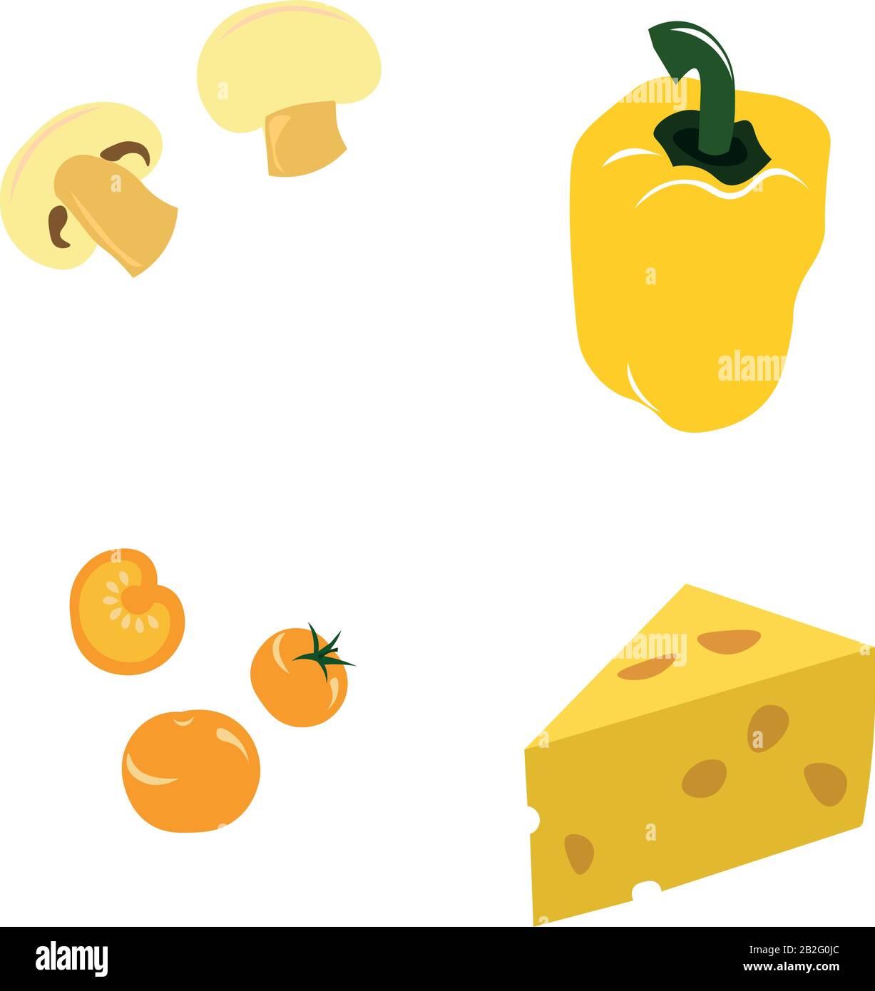 Objets vectoriels lumineux jaunes. Des aliments sains. Conception du menu. Illustrations pour enfants. Illustration de Vecteur