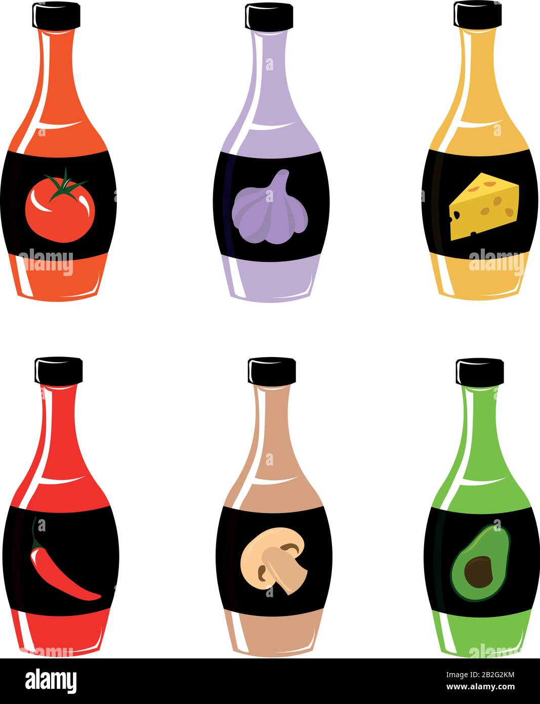 Bouteilles vectorielles lumineuses. Sauces. Conception du menu. Illustration de Vecteur
