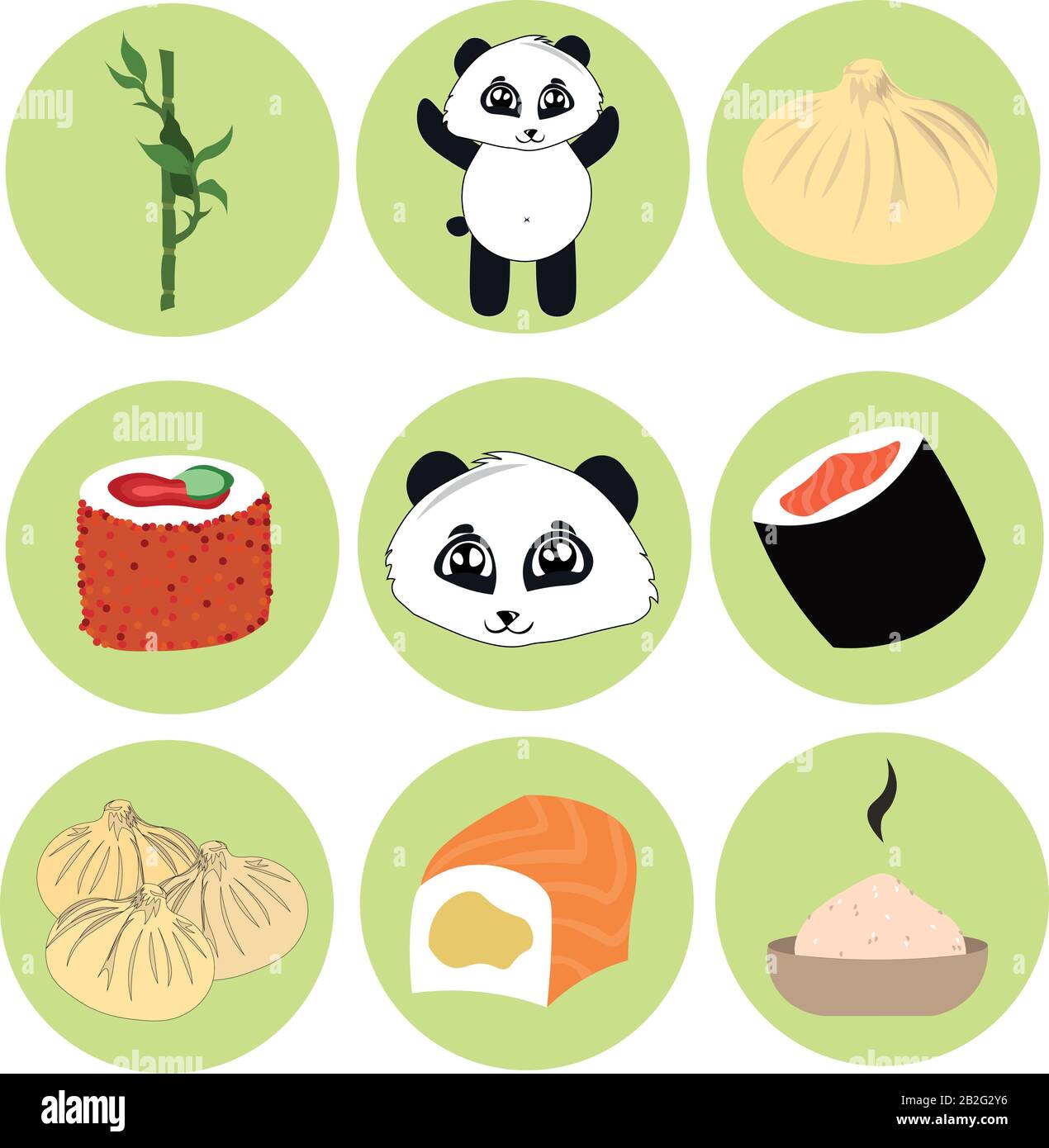 Ensemble d'objets chinois. Cuisine traditionnelle, souvenirs, tourisme. Un groupe de logos pour la conception de cafés, restaurants, textiles, articles de papeterie. Illustration de Vecteur