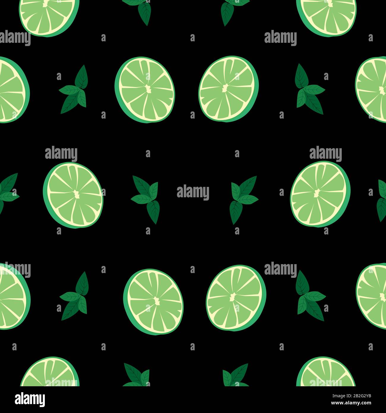 Modèle vectoriel Mojito. Menthe, citron vert sur fond noir. Design de barre, menu. Illustration de Vecteur