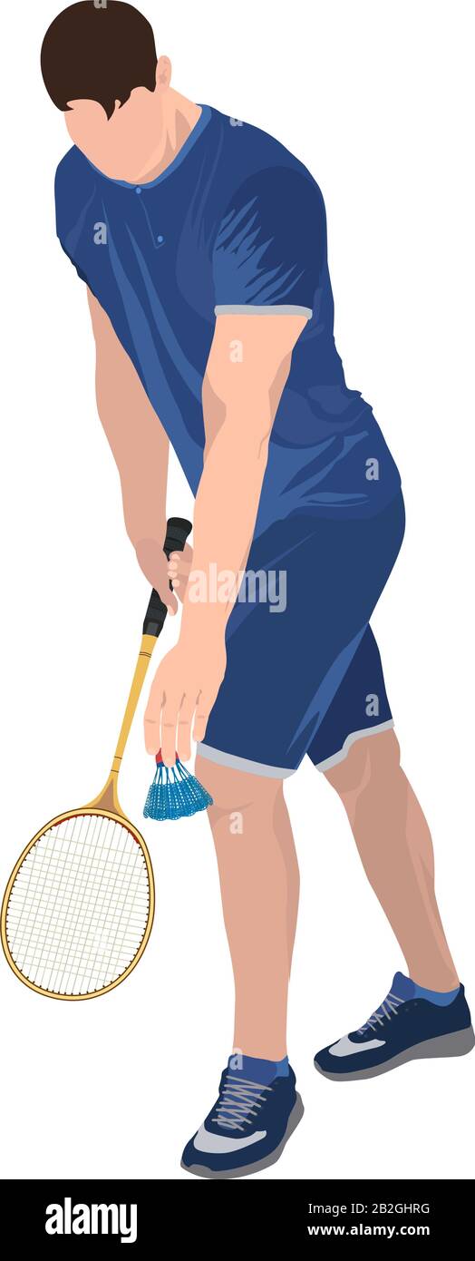 Joueur de badminton avec racket et shuttlecock, illustration vectorielle isolée Illustration de Vecteur