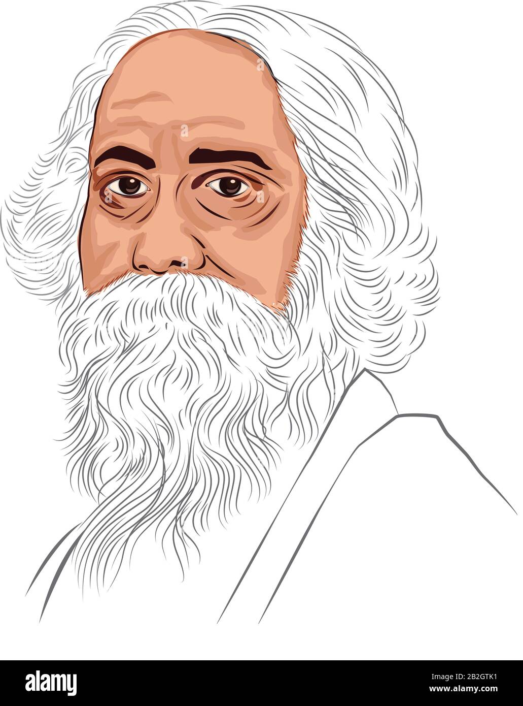 Rabindranath Tagore1861 - 1941. Auteur de Gitanjali et son "verset profondément sensible, frais et beau. Illustration de Vecteur