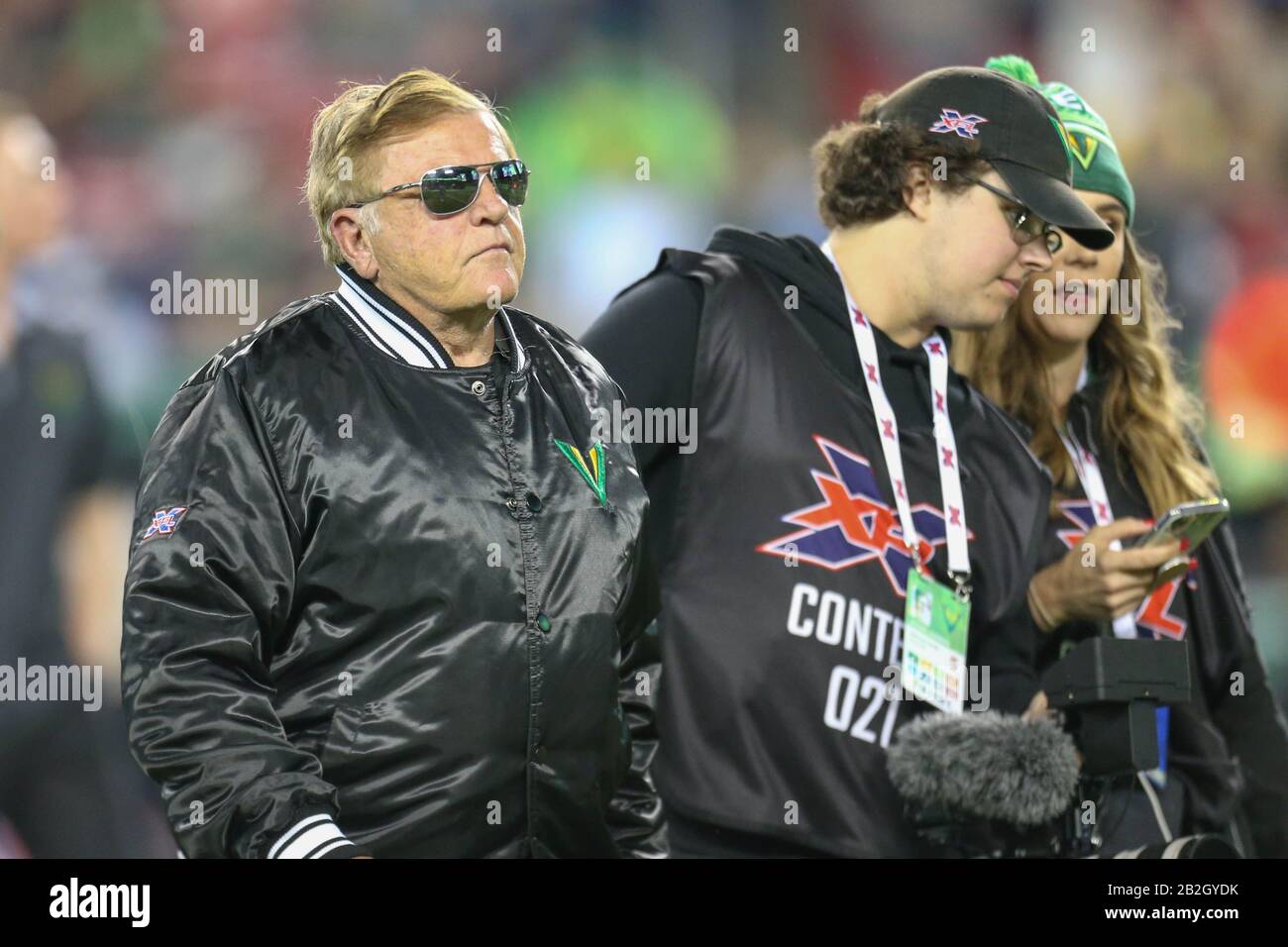 Jerry Glanville, coordinateur défensif de Tampa Bay Vipers, lors d'un match de football XFL contre les DC Defenders, dimanche, mars 1, 2020, à Tampa, Floride, États-Unis. (Photo par IOS/ESPA-Images) Banque D'Images