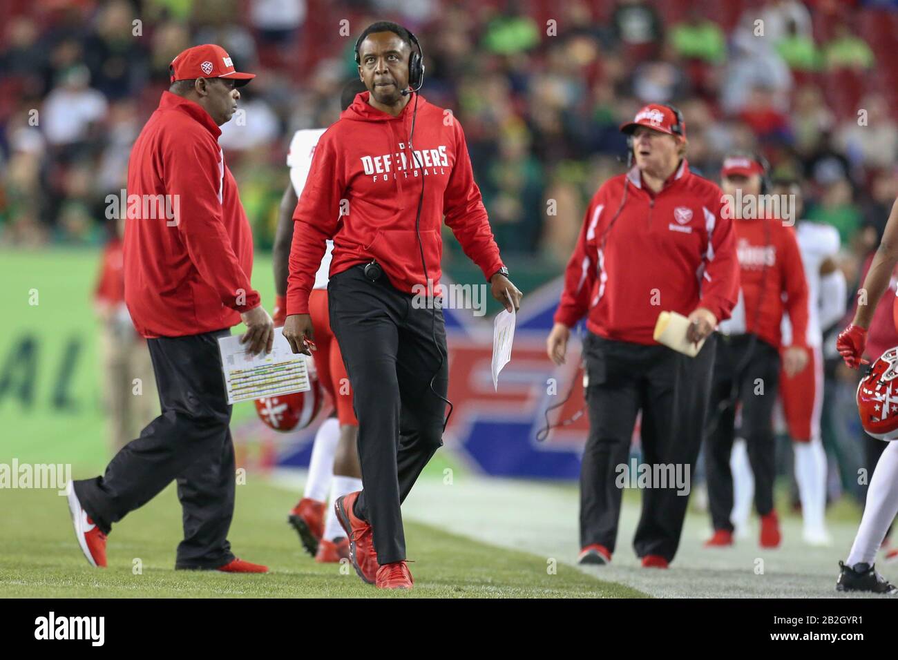 DC Defenders entraîneur en chef Pep Hamilton lors d'un match de football XFL contre les Tampa Bay Vipers, dimanche, mars 1, 2020, à Tampa, Floride, États-Unis. (Photo par IOS/ESPA-Images) Banque D'Images